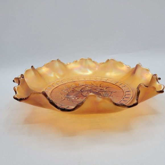Dugan Wildflower Carnival Glass Vintage Marigold  Iridescent Ruffled Rim Dish - Picture 7 of 13
